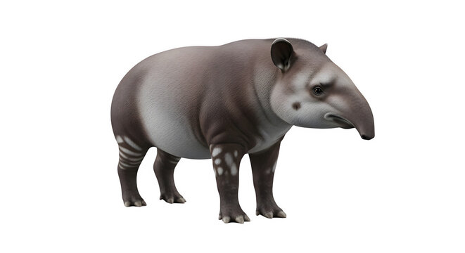 A realistic illustration of a tapir standing alone on transparent background