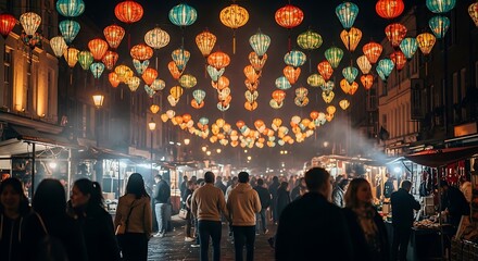Obraz premium Chinatown London Night Market with Traditional Chinese Lanterns.