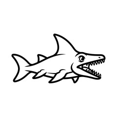 Fototapeta premium Cartoon Shark Outline Illustration for Coloring Page.
