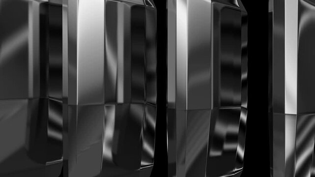 Silver abstract motion box vertical material flowing movement, shiny metallic background, seamless