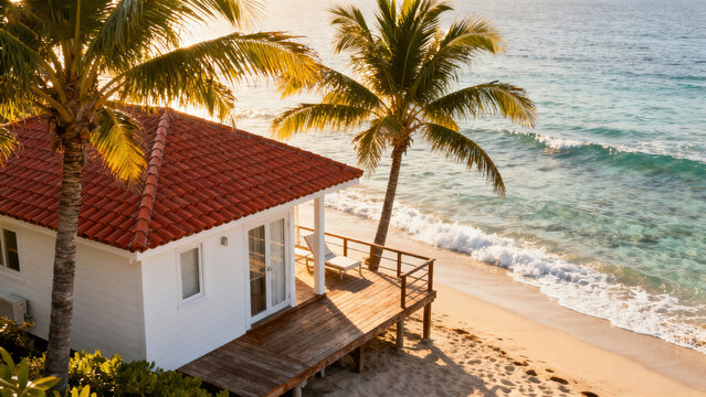 Tropical Beach White Sea View Vacation Cottage