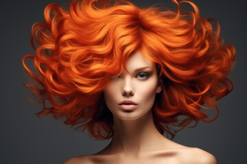 Fototapeta premium Studio portrait of beautiful woman with long, luxurious, wavy red hair