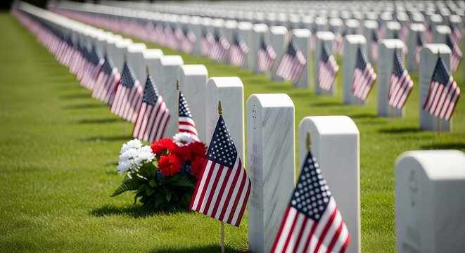 Rows of american flags at arlington national cemetery memorial day remembrance