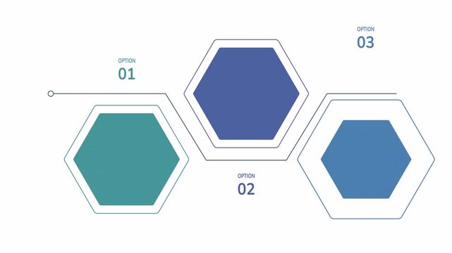 Business plan infographic 3-step template animation. Business plan infographic with three hexagon steps for a strategic roadmap. Ideal for presentations, business workshops, and educational materials