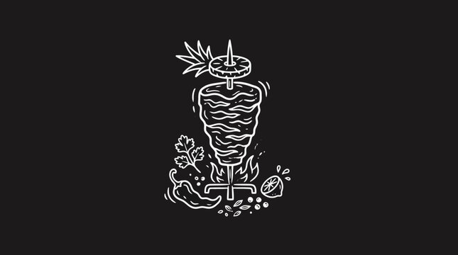 Graphic Shawarma Grill with Ingredients on Black