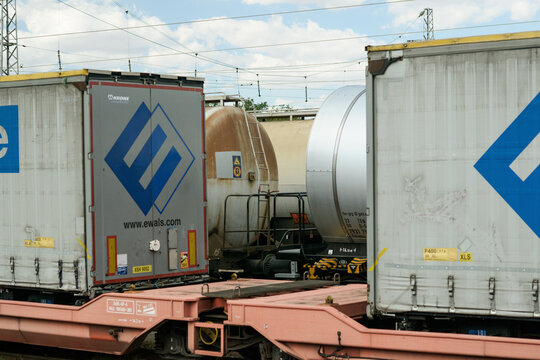 Ewals Cargo Care Road Trailers on Rail Wagons