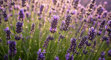 Naklejka premium Beautiful vibrant lavender flowers blooming in a summer field.