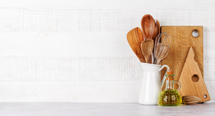 Fototapeta premium Kitchen utensils and spices on table