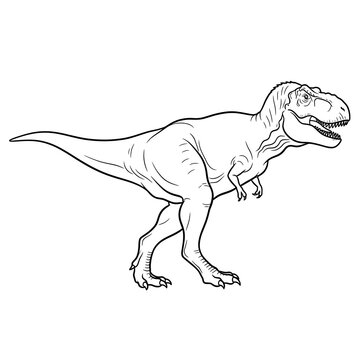 Black and white line art illustration of a Tyrannosaurus Rex dinosaur.