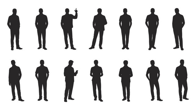 Top view architectural human figures, minimal hand-drawn silhouettes, for floor plans, sections, and elevations, professional vector design.