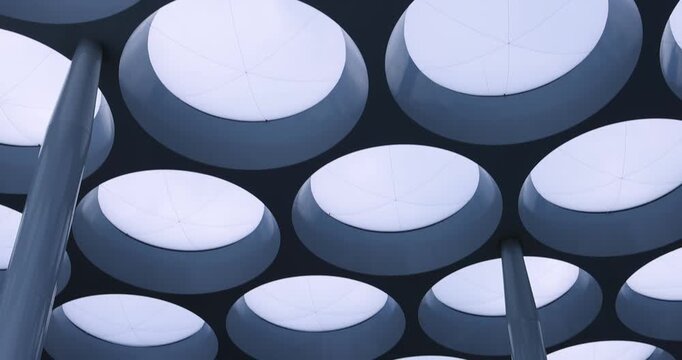 Modern architectural roof structure with circular patterns