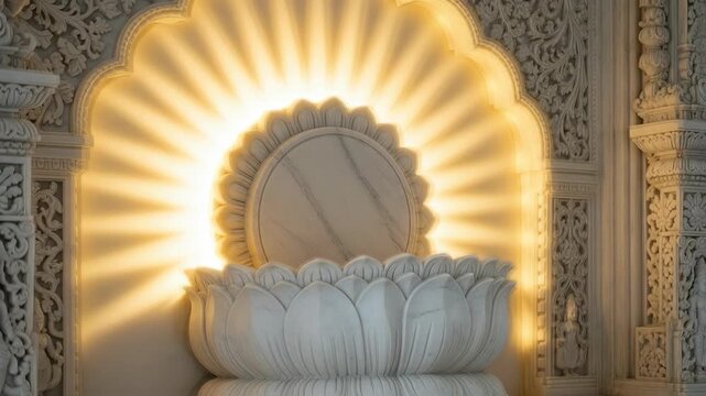 Elegant Mandir Wallpaper with Intricate Carvings and Warm Lighting for Spiritual Decor and Religious Celebrations