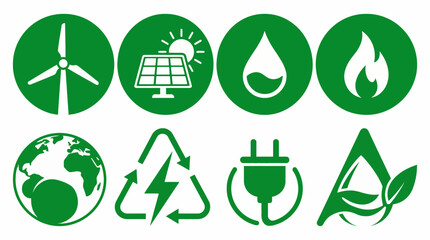 Obraz premium Minimalist Green Renewable Energy Icons
