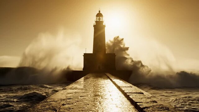 Lighthouse in Stormy Seas.
