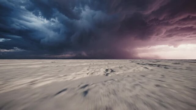 Stormy sky over sand.