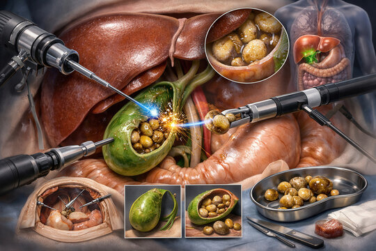 Gallbladder diseases infographic banner. Gallstone disease, cancer, cholangitis or polyps of the digestive system. Medicine and healthcare. Illustration.