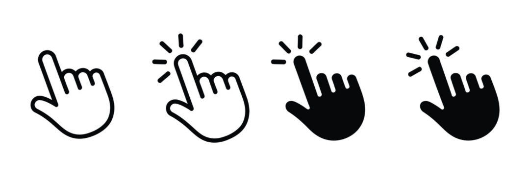Hand pointer and click icon set, cursor symbols for UI and interaction, vector illustration, professional modern design.