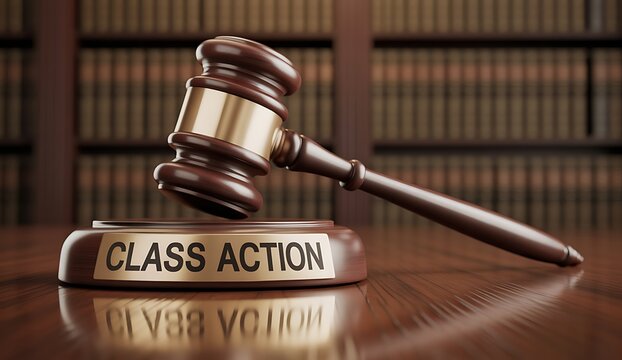 Golden Class Action Icon with Scales of Justice Representing Legal Concept