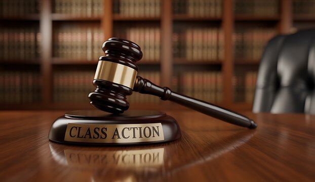 Golden Class Action Icon with Scales of Justice Representing Legal Concept