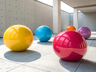 Naklejka premium A group of colorful balls sitting on a white floor