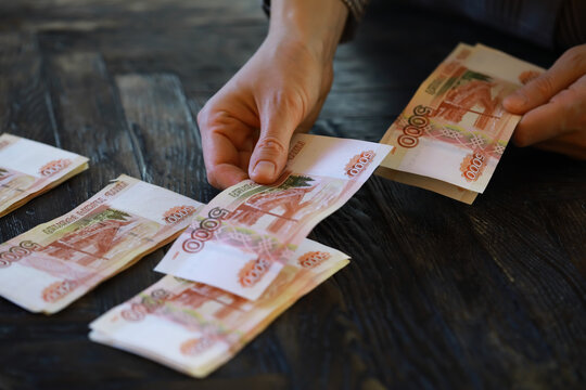 Banknotes with inscription "five thousand rubles". Russian money face value of five thousand rubles. Close-up of Russian rubles . The concept of Finance.Background and texture of money