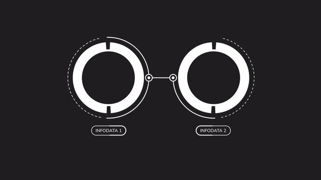 Business infographic template animation. Business infographic animation showcases data visualization using a two-stage infographic with interconnected circles creatively presented.