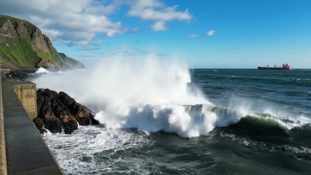 Crashing waves on rocky coast. (1)