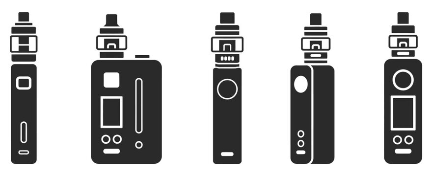 Electronic cigarette vape icon set, e-cigarette and vaping device symbols