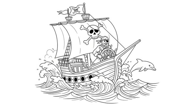 Vintage pirate ship illustration a detailed black and white sketch