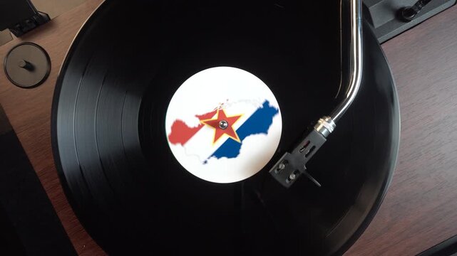 Long Play Vinyl Record With Flag and Map of Former Yugoslavia, Ex-Yu Music Playback
