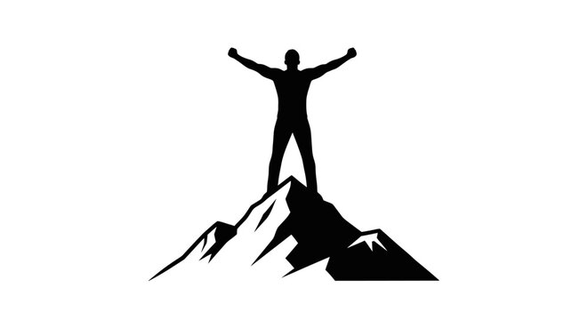 Man standing on mountain peak triumphantly.
