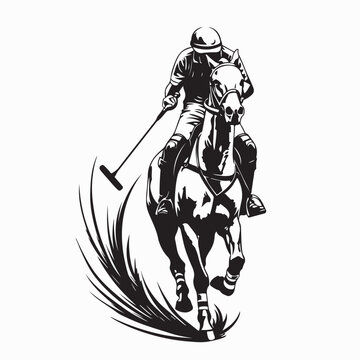 Polo Player on Horseback Action Vector Illustration On White Background