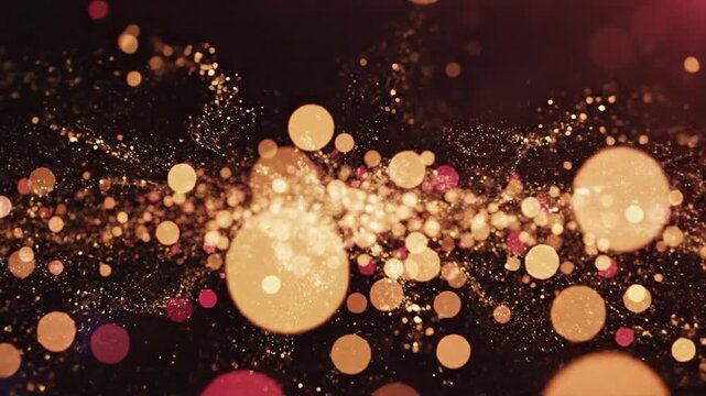 Abstract background featuring glowing golden particles and soft circular bokeh lights