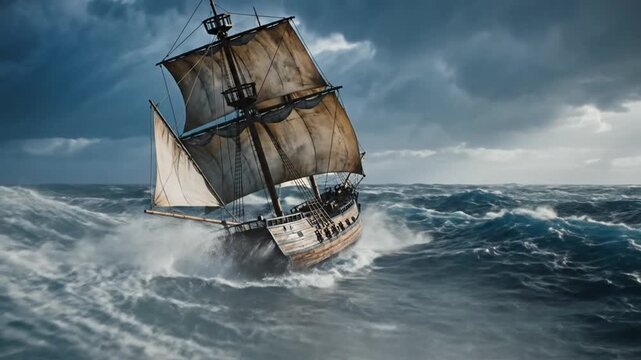 Ship in Stormy Seas.