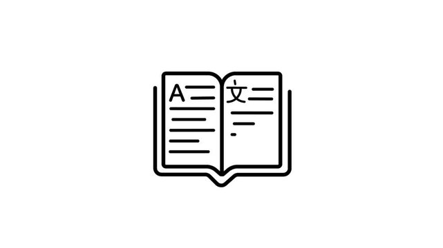 Open book translation icon animation representing multilingual learning education language conversion digital communication modern minimal line design concept creative visual
