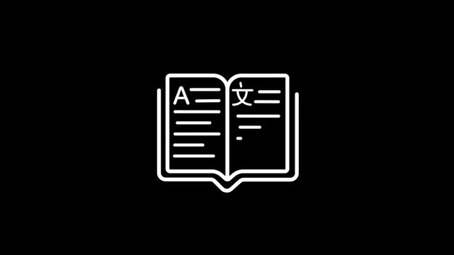 Open book translation icon animation representing multilingual learning education language conversion digital communication modern minimal line design concept creative visual
