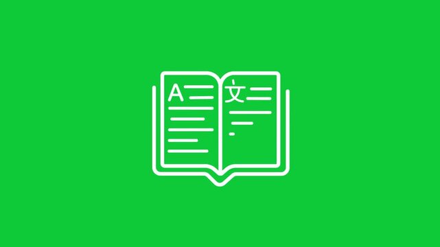 Open book translation icon animation representing multilingual learning education language conversion digital communication modern minimal line design concept creative visual