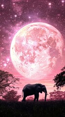 Fototapeta premium Majestic elephant silhouette captures the beauty of a lunar night.
