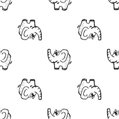 Obraz premium Seamless pattern of cute cartoon elephants with a hand drawn sketch style on a transparent background
