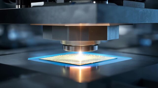 Futuristic processing a semiconductor wafer processing by a precision laser creating patterns on silicon wafer