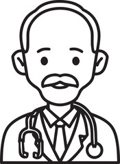 Obraz premium Hand Drawn Elderly Male Doctor Black and White Illustration in Minimal Line Art Style Design