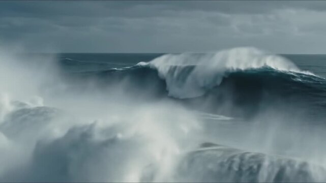 Crashing ocean waves at sea.