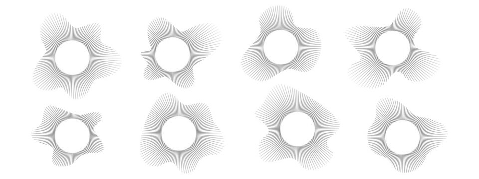 Abstract sound waves radiate in circular patterns. Modern audio visualization with concentric rings and dynamic energy burst. Perfect for music technology and wave design projects.