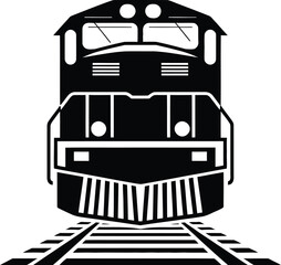 Front view diesel locomotive silhouette bold classic train vector illustration high quality transport design © MDRifat