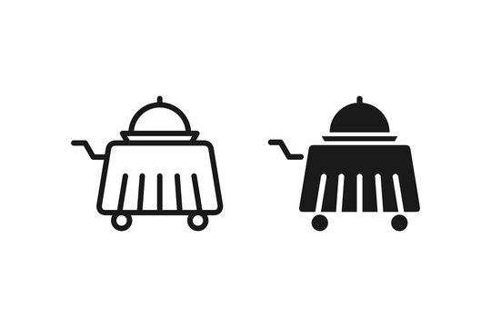 Room Service Hotel Food Delivery Trolley Icons Set