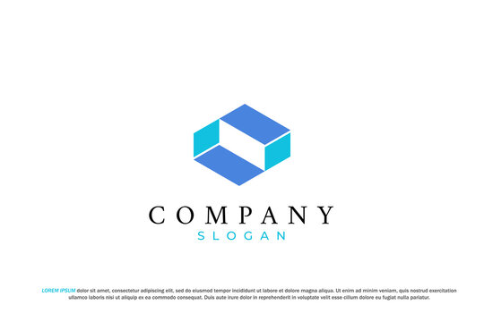 Abstract Blue Isometric Geometric Hexagon Logo