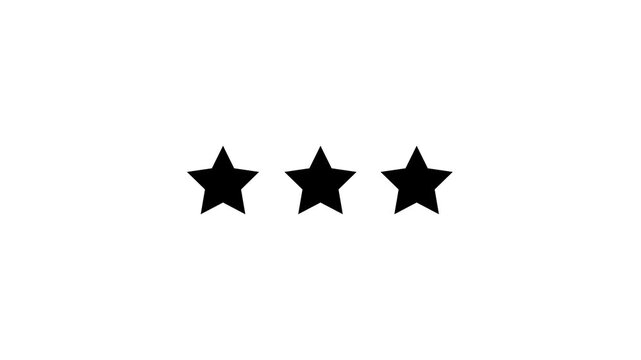 Glowing green three star rating symbol motion graphics on black background customer review feedback concept minimal modern digital interface design 4k animation video