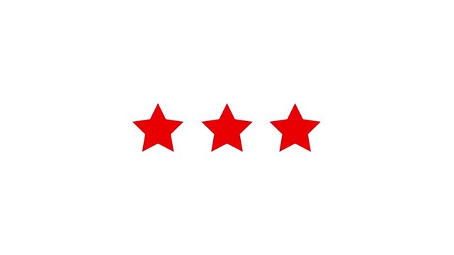 Five star rating icon animation with glowing stars, customer feedback and review concept, isolated on alpha channel background, smooth motion graphics 4k animation video