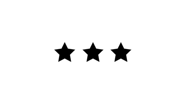 Three star rating icon motion graphics with glowing green stars on black background customer feedback review concept minimal digital design 4k visuals