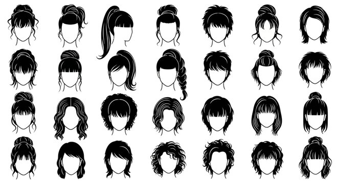 Various hairstyles for women illustrations.